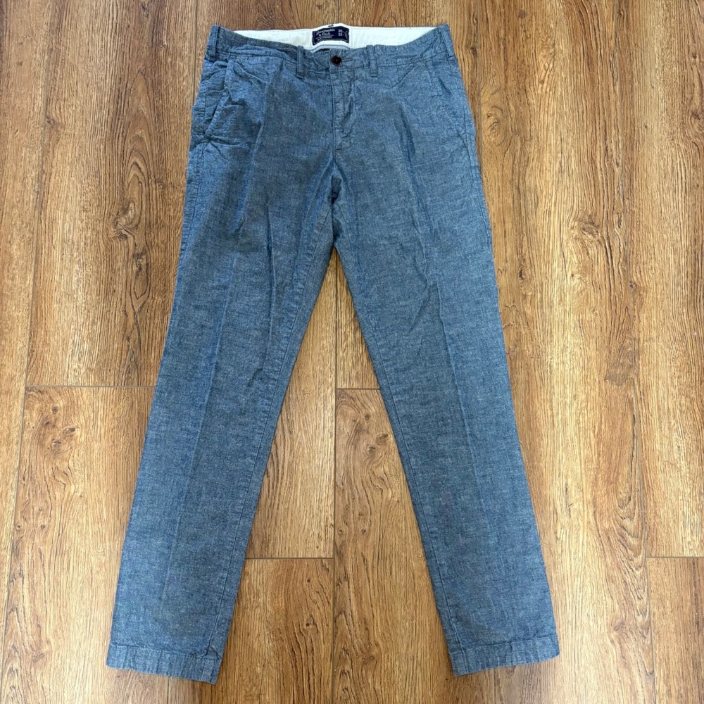 Abercrombie & Fitch Mens‎ Slim Straight Blue Cotton Chambray Chino Pants 30x32
